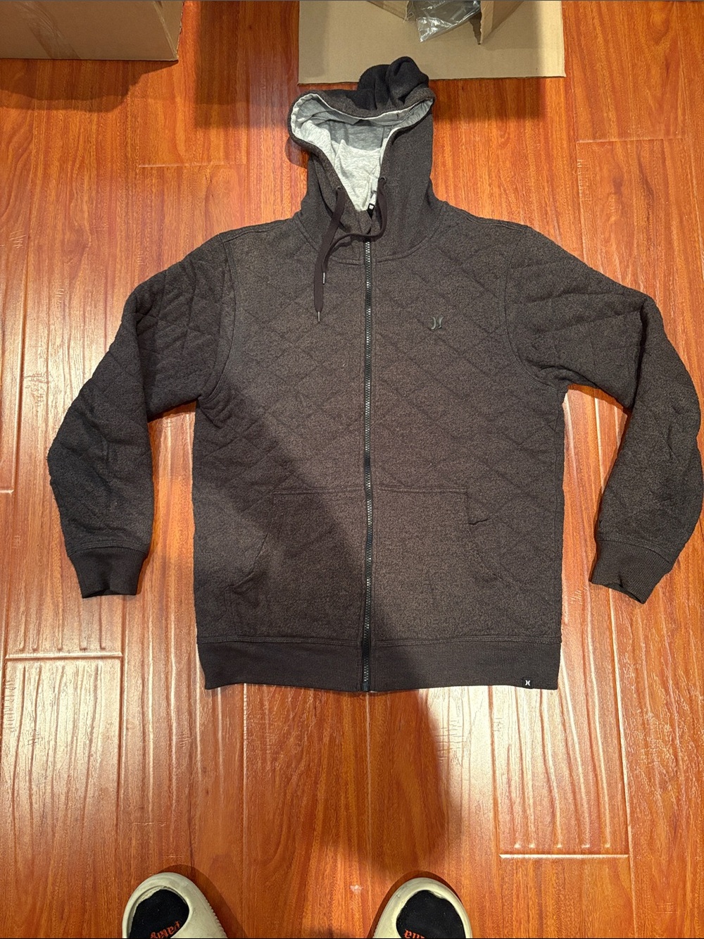 Hurley Men's Quilted Zip-Up Hoodie Sweater - Dark Gray